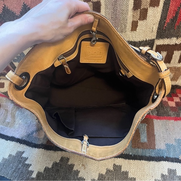 Coach • brown leather & woven adjustable shoulder bag with classic “C” allover - Picture 8 of 16